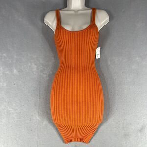 Hera Collection Knit Bodycon Dress Women's S Orange Rayon Scoop Neck Sleeveless